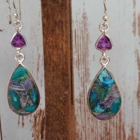 The Girl With Kaleidoscope Eyes Jewelry - Charoite In Chrysocolla & Amethyst Earrings